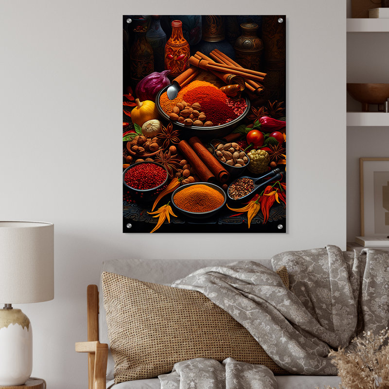 Épices alimentaires exotiques - Art mural acrylique alimentaire moderne, H 32 po x l 16 po