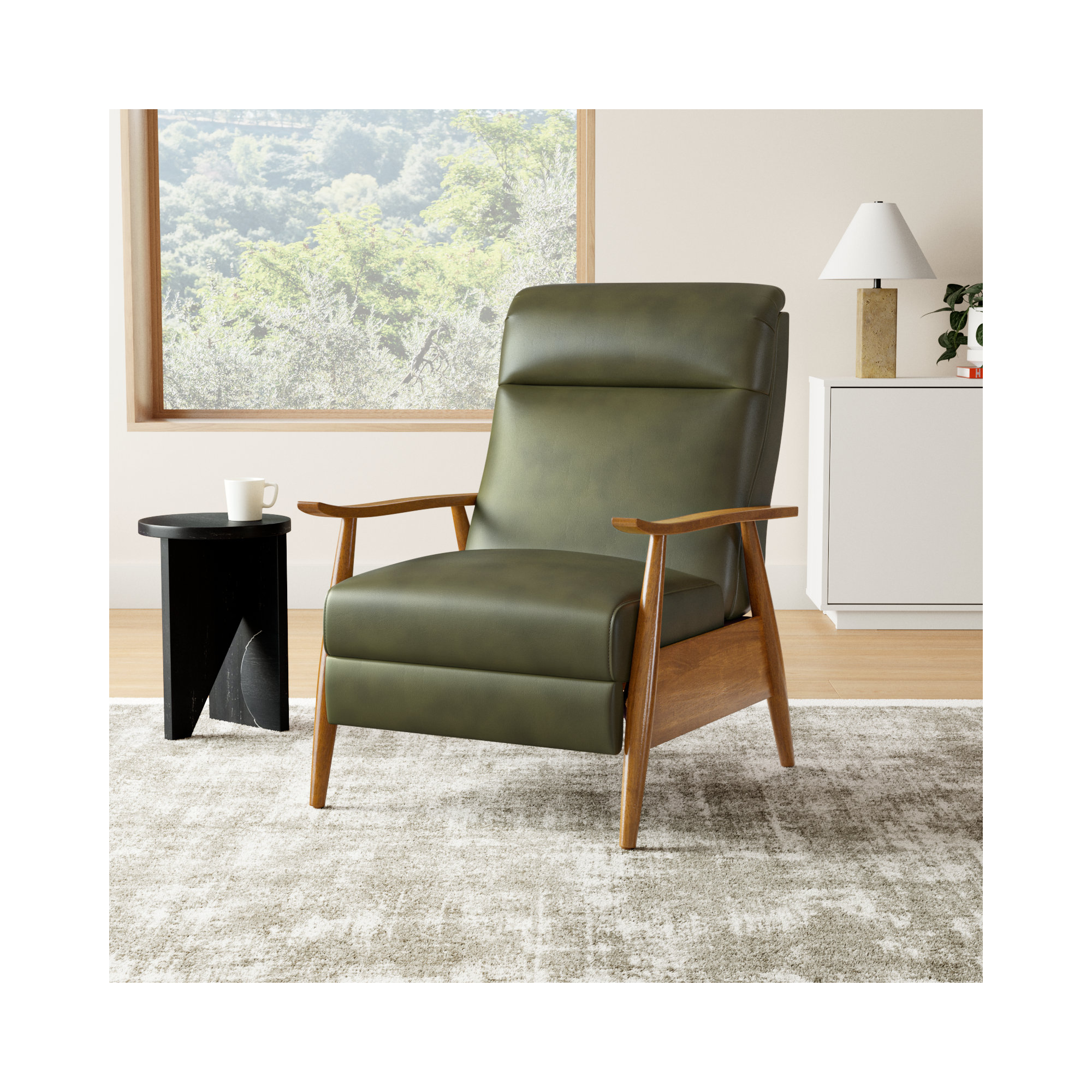 Imona 30" Wide Leather Recliner, Fern Green Pebbled Faux Leather