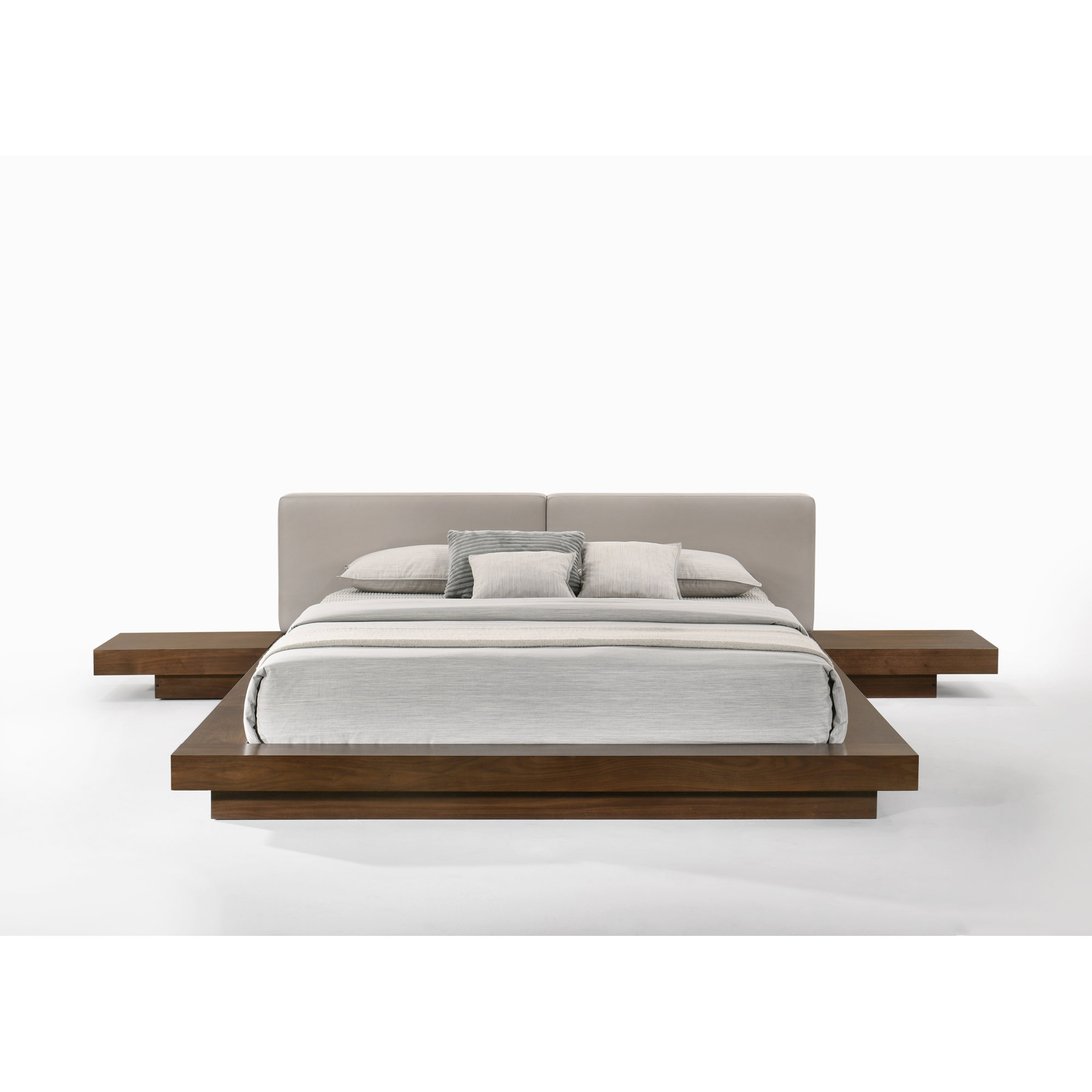 Andzela Vegan Leather Panel Storage Bed, Eastern King, Walnut/Gray