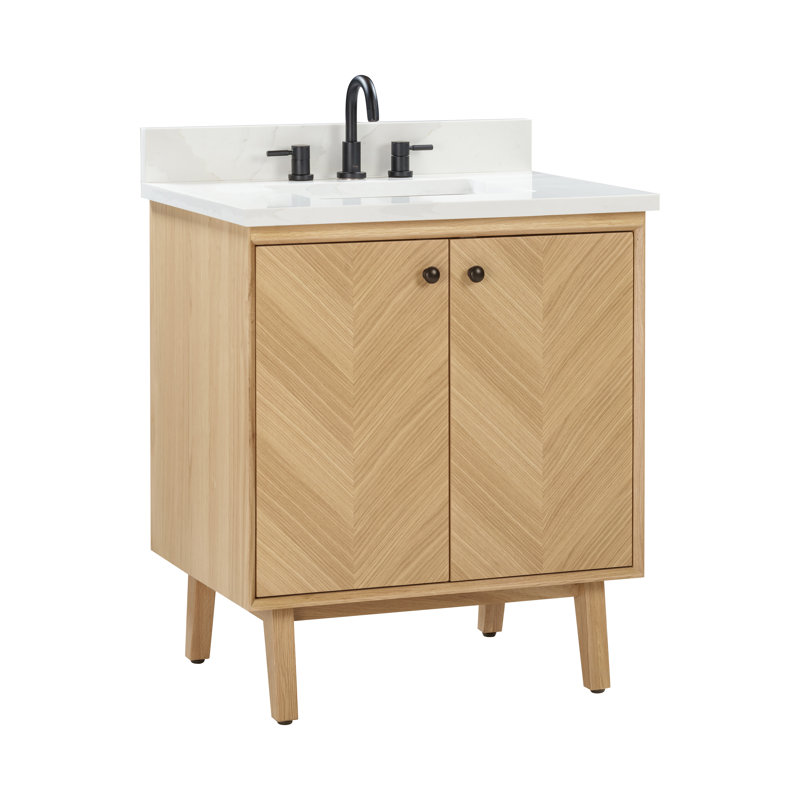 Meuble-lavabo sur pied simple 30 po avec plateau en quartz Adele, Naturel, Noir, 31