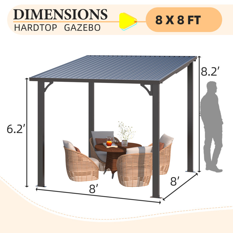 Hardtop Gazebo With Galvanized Steel Sloping Roof, 98.4" H x 96" W x 96" D