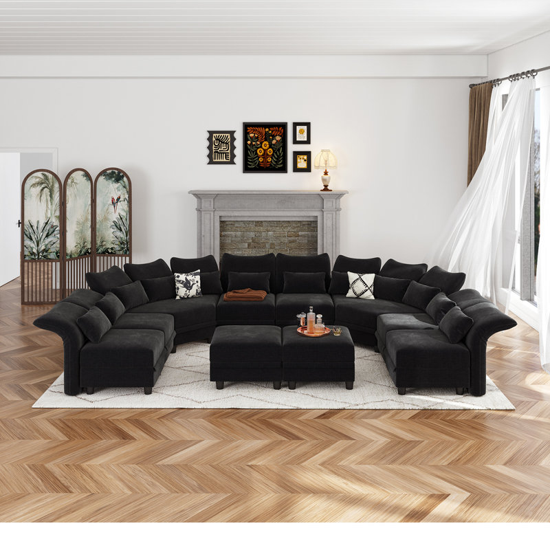 Canapé modulaire inclinable 10 pièces 10 pièces, Chenille noir