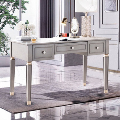 Gray Rectangular Solid Wood Writing desk with drawers desk