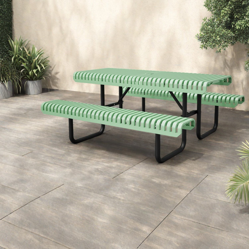 Grandes tables de patio en métal vertes, table de pique-nique commerciale en acier pour la salle à manger