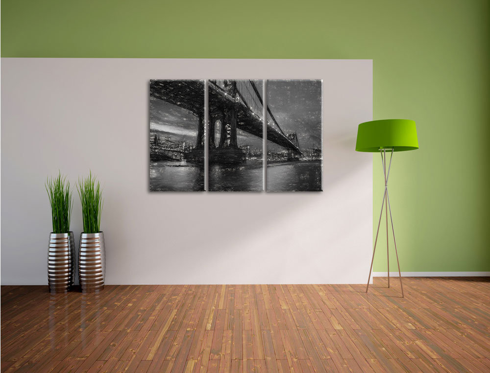 3-tlg. Leinwandbild-Set „Manhattan Brücke New York“, Kunstdruck