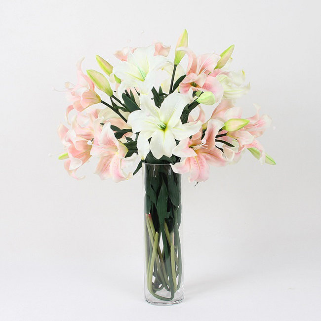 Silk Cloth Lillies Arrangement, Pink, 5 Stems