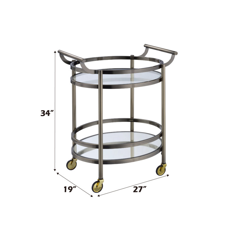 Chariot de service en verre transparent Lakelyn, Bronze Antique