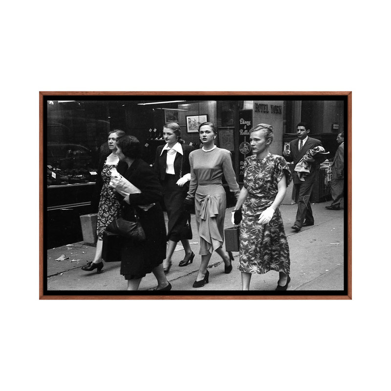 Women On Street (NYC, 1949) by Ruth Orkin - Print on Canvas, Classic Brown Wood Framed, 66.04 cm H x 45.72 cm W