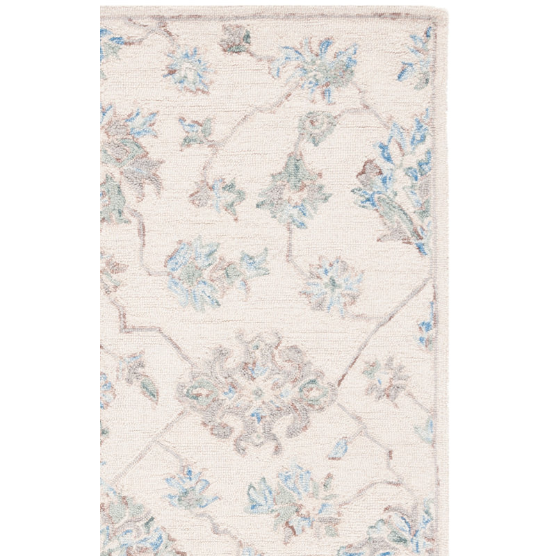 Tapis oriental en laine et coton touffeté à la main avec micro-boucle, Rectangle de 5 pi x 8 pi