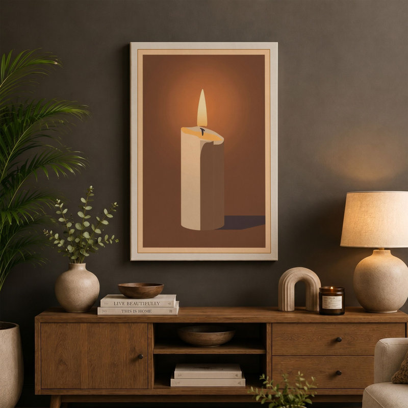 Candlelight Meditation Minimalist - Wrapped Canvas, 30x20 - 76.2 x 50.8 cm, Ochre Border