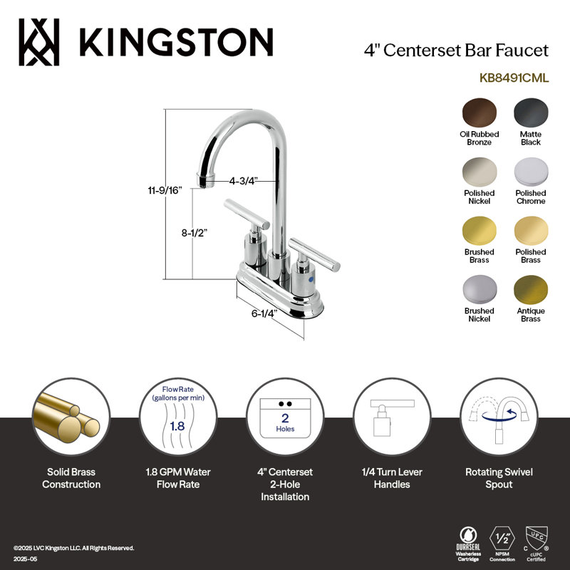 Kingston Brass Manhattan Two-Handle 2-Hole Deck Mount Bar Faucet, Matte Black
