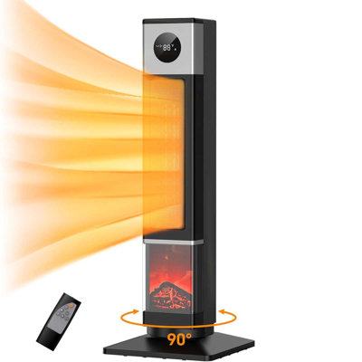 33" Space Heater For Large Room, Tower Heater For Indoor Use, 1500W PTC Ceramic Heater With 3D Flame Effect, Heat Up 200 Square Feet, 90°Oscillating With Remote, For Living Room,Bedroom,Office