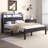 Dilem Bed Frame With LED Light, Industrial Platform Bed With Charging Station, 2-Tier Storage Headboard, No Box Spring Needed, Noise-Free, Strong Support Legs-473642166-473642162