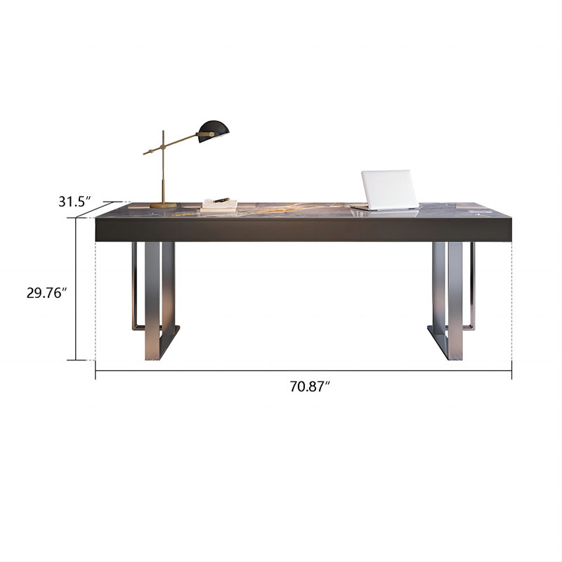 70.87"Gray Rectangular Sintered Stone Writing Desk,3-drawer, 29.76" H x 70.87" W x 31.5" D