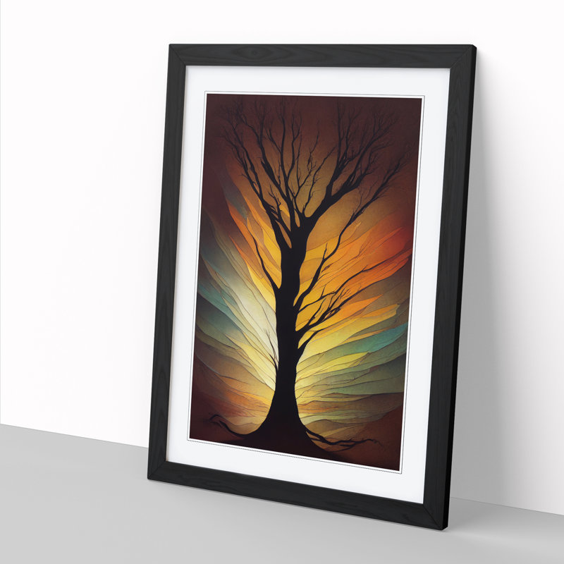 Tree Gestural - Single Picture Frame Print, 64cm H x 46cm W x 2cm D, Walnut
