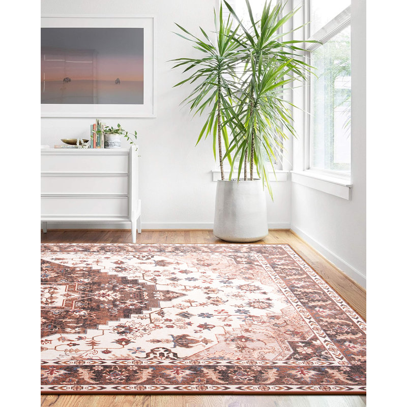 Fillender Machine Washable Rug Vintage Washable Area Rugs With Non Slip Home Decor Office Boho Rug, Rectangle 6' x 9'
