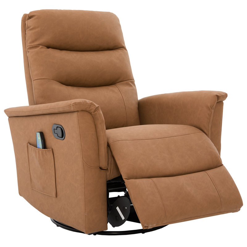 Liora Modern PU Leather Recliner Chair with 8-Point Massage, Rocking & Swivel Base, Adjustable Backrest, Brown