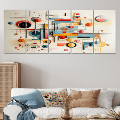 Art mural rétro géométrique pastel rétro - vagues modernes modernes 5 pièces