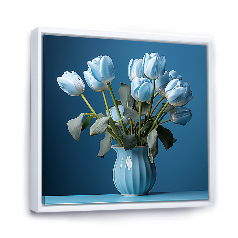 Bleu azur tulipes bleues II, Cadre flottant blanc, H 36 po x l 36 po x P 1,5 po