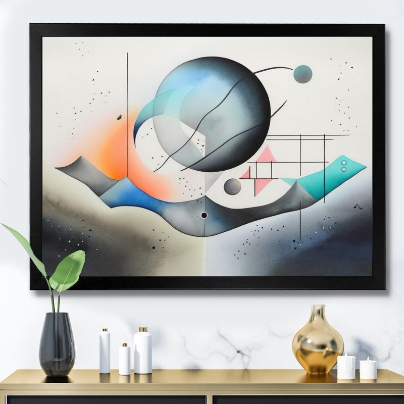 Grey Harmonious Patterns I - Modern Geometric Canvas Print, Black Picture Framed Canvas, 12" H x 20" W x 1" D