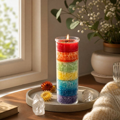 Bougie parfumée en verre à texture cristalline bicolore, ornée de fleurs séchées artisanales, idéale pour les rituels et la décoration.