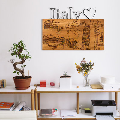 Élégant accessoire mural décoratif en bois, noir et noyer, 22,8 po x 16,1 po | Structure 100% métal durable (épaisseur: 0,05 po) et base en bois massif (épaisseur: 1,2 po) | Parfait pour un décor moderne et une touche unique