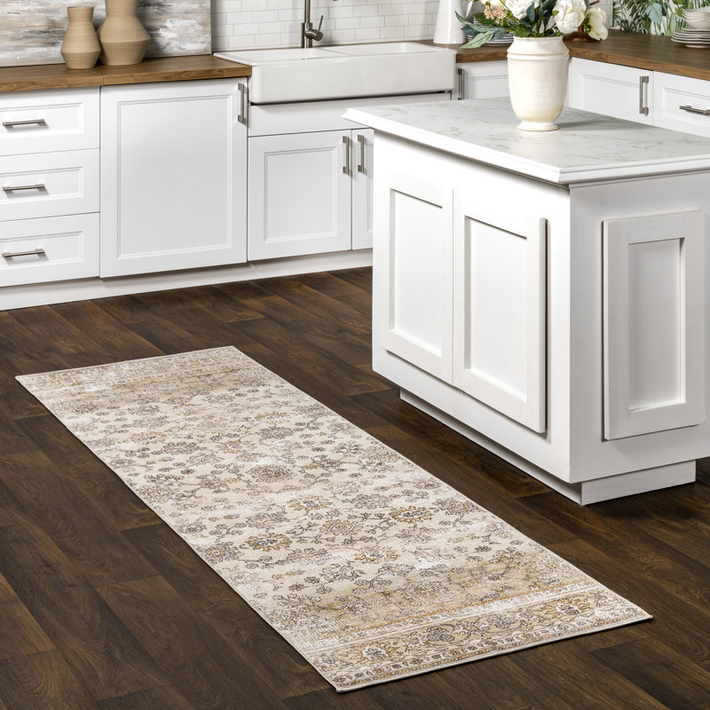 Tapis lavable à la machine à motif floral rétro SpinClean de Deadra, Carré 8 pi