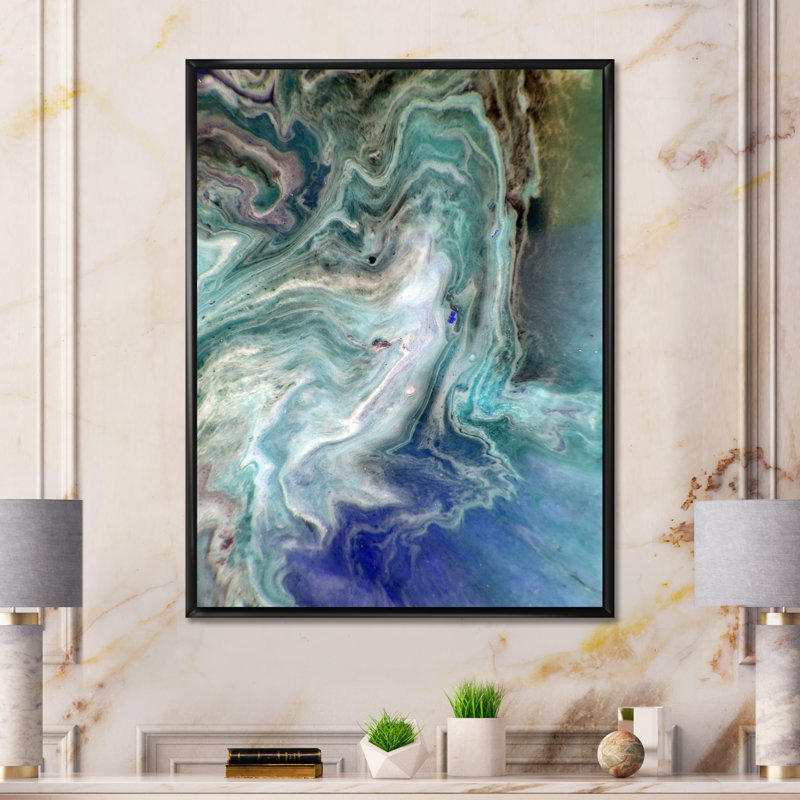 Turquoise liquide, art mural moderne sur toile, H 36 po x l 24 po x P 1,5 po, Toile avec cadre flottant noir