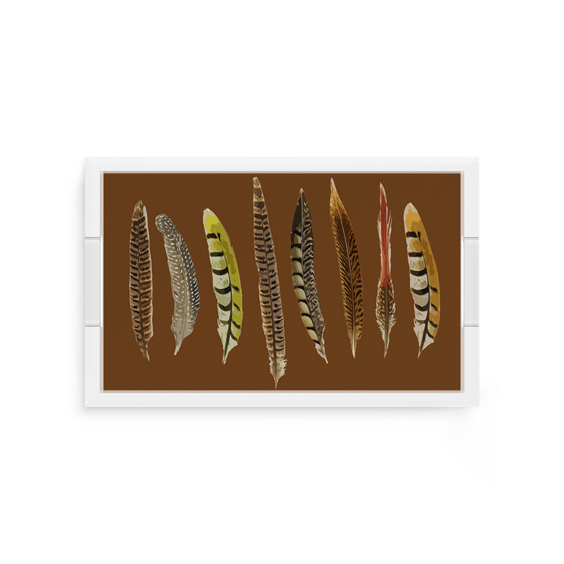 Pheasant Feathers Acrylic Rectangle Decorative Tray, Brown, 12.5"W x 7.75"D x 2"H