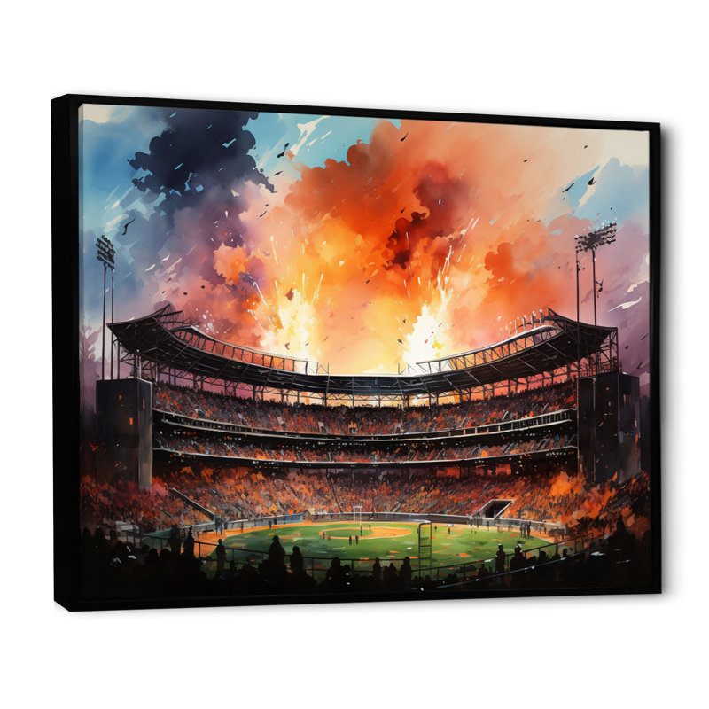 Sport Stadium In Spotlight I - Architecture Canvas Art Print, Cadre flottant noir, 30" H x 40" W
