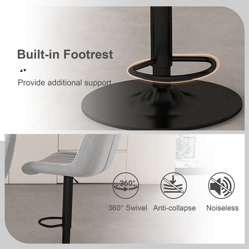 Swivel Bar Stools With Adjustable Height (35.03-43.7 Inches), Backrest, And Soft Knit Fabric - Ideal For Kitchen Island, Bar Counter, Dining Room(Set Of 2)