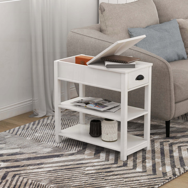 Table d'appoint étroite avec tiroir rabattable et tablette inférieure