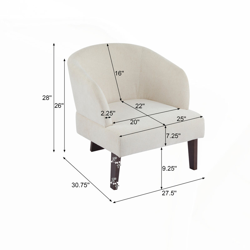 Carreras Upholstered Accent Chair With Curved Back & Wooden Legs, Beige, 1
