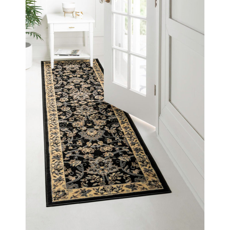 Bhatari Oriental Burgundy Area Rug, Runner 2'11" x 16'5", Black