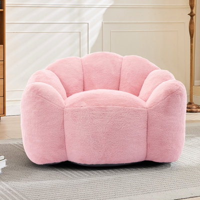Fauteuil en fausse fourrure avec accoudoirs, fauteuil à billes rose pour adulte, aucune installation nécessaire