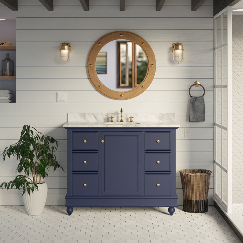 Ensemble de meuble-lavabo simple 42 po Ferdinand, Marbre de Carrare, Bleu royal