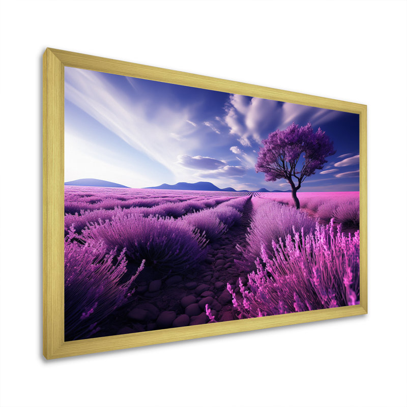 France Lavender Fields Symphony - impression, Cadre doré simple, H 12 po x l 20 po x P 1 po