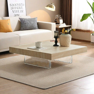 Floating Square Coffee Table Imitation Travertine