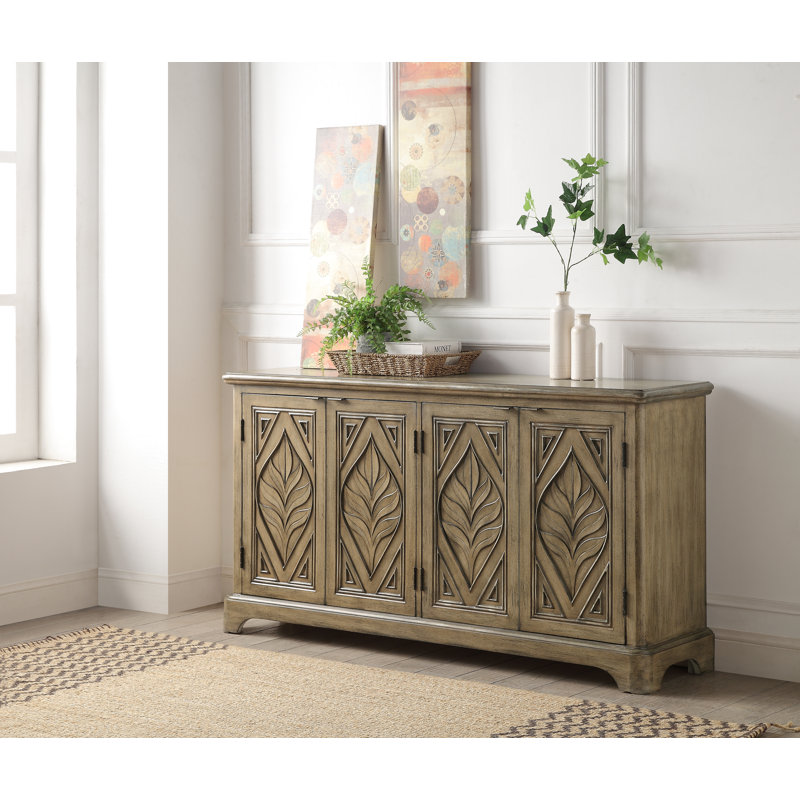 Rectangular Console Table With 4 Doors,Buffet cabinet,Office Credenza, Oak