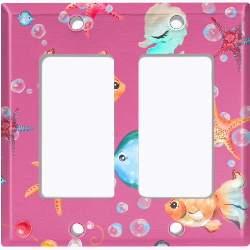 Mermaid Ocean Star Fish Bubbles Pink 2 - Gang Toggle Light Switch Standard Wall Plate