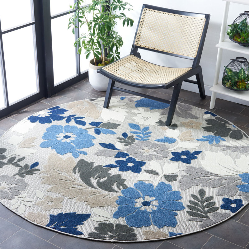 Tapis d'intérieur / extérieur floral Delly Performance, Rond 6 pi 7 po