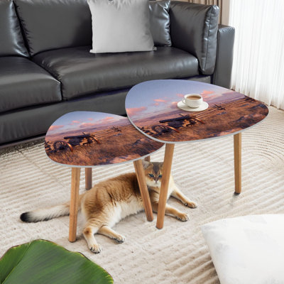 Ensemble de 2 tables basses gigognes Triangle Nesting Gettysburg American armes photos
