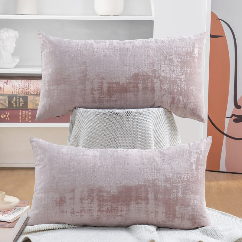 Housse de coussin rectangulaire en velours texturé, Rose tendre
