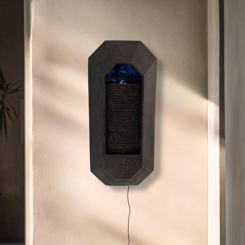  23.3" H Brown Wall Fountain with LED Light, Brown