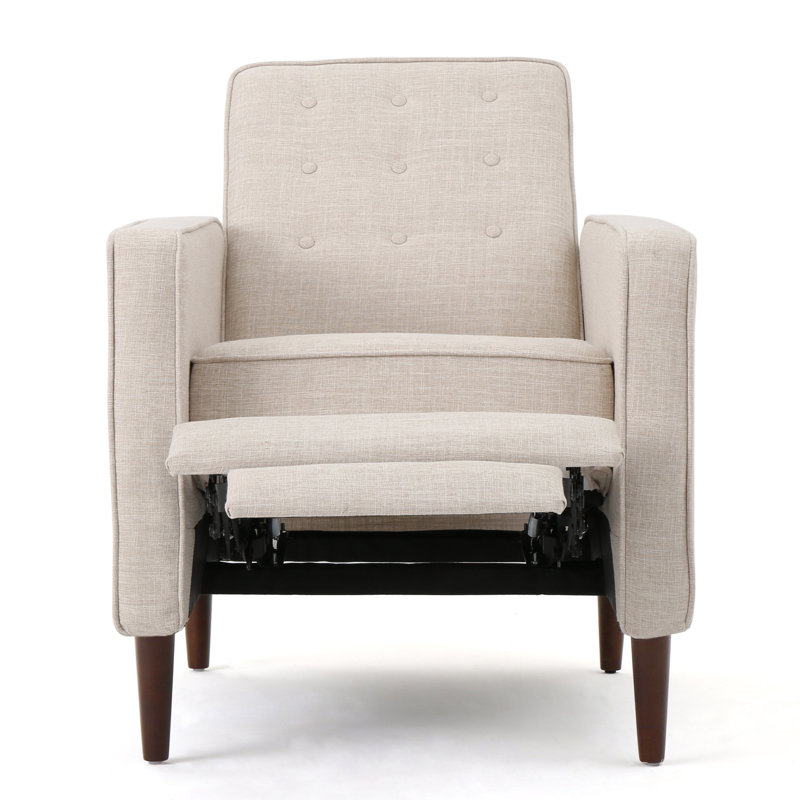 Button Tufted Upholstered Manual Push-Back Recliner , Wheat Polyester