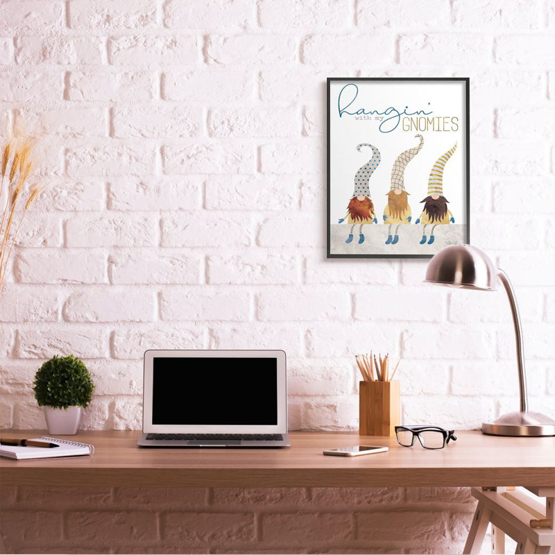 " Hanging With My Gnomies Garden Fictional Character Pun " by Marla Rae, 30" H x 24" W x 1.5" D, Black Framed