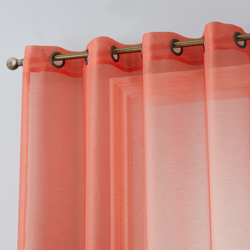Carmille Semi-Sheer Grommet Curtain Panels, 54" W x 63" L, Coral Pink