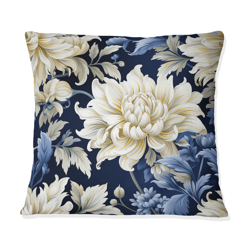 Coussin décoratif imprimé damassé bleu Astral Radiance IV, H 18 po x l 18 po