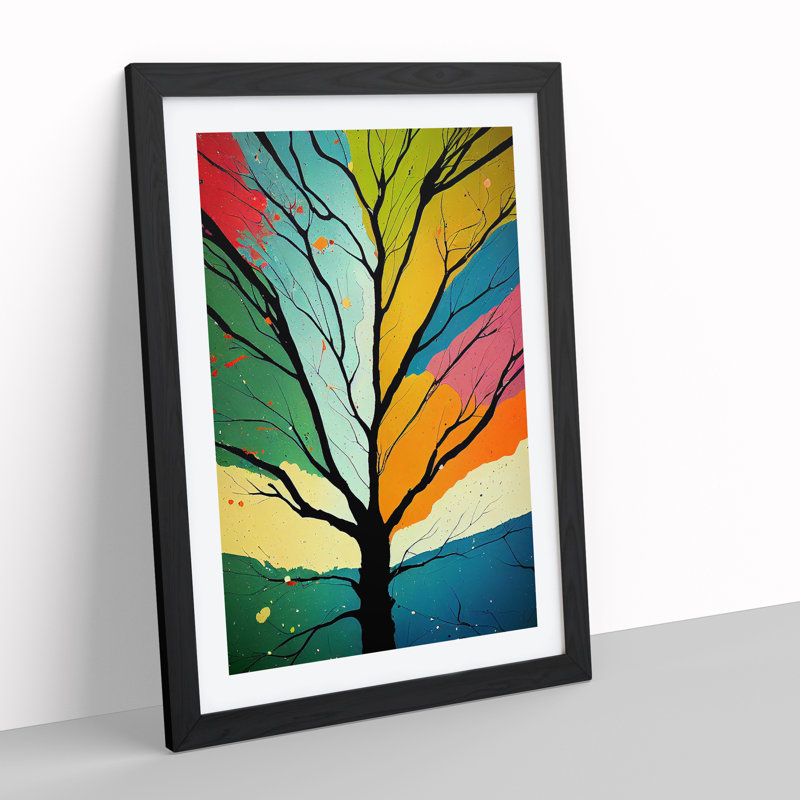 Vibrant Trees No.3 - Print, White, 66cm H x 48cm W, Black Picture Frame