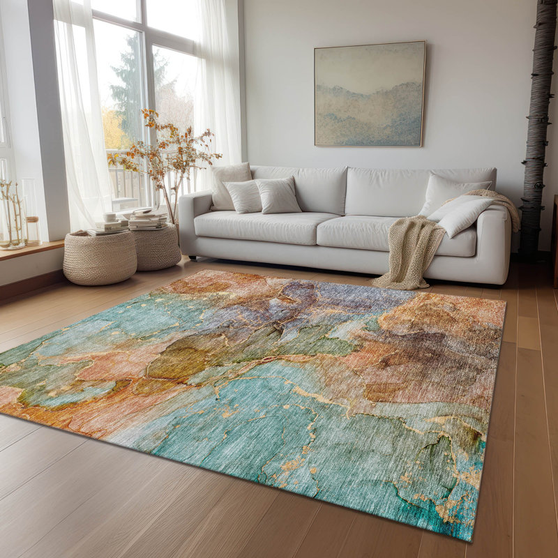 Killingly Washable Abstract Indoor / Outdoor Rug, Rectangle 10' x 14'